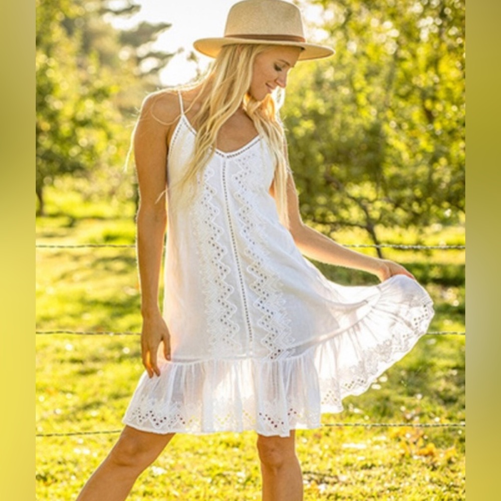 New House of Harlow White Eyelet Embroidered Mini Dress S Slip Sundress Cotton